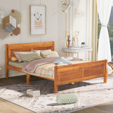 Queen Size Platform Bed with Headboard and Footboard, Oak