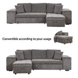 Modern L-Shape 3 Seat Reversible Sectional Couch, Pull Out Sleeper Sofa with Storage Chaise and 2 Stools for Living Room Furniture Set, Gray