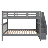 Full Over Full Bunk Bed with Storage Stair & Safety Guardrails, Convertible to 2 Platform Bed
