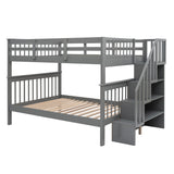 Full Over Full Bunk Bed with Storage Stair & Safety Guardrails, Convertible to 2 Platform Bed