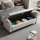 63" Linen/Velvet Button Tufted Storage Bench, Beige
