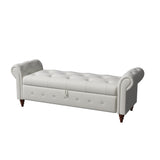 63" Linen/Velvet Button Tufted Storage Bench, Beige