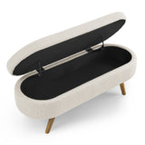 Oval Storage Bench with Rubberwood Legs, Modern Tufted Ottoman, Beige - ModernLuxe