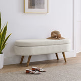 Oval Storage Bench with Rubberwood Legs, Modern Tufted Ottoman, Beige - ModernLuxe