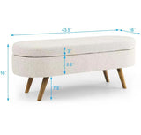 Oval Storage Bench with Rubberwood Legs, Modern Tufted Ottoman, Beige - ModernLuxe