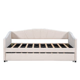 Twin Size Velvet Fabric Upholstered Daybed with Trundle Bed, Beige