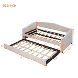 Twin Size Velvet Fabric Upholstered Daybed with Trundle Bed, Beige