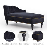 Velvet Chaise Lounge Button Tufted Bed Bench Lounge Sofa Chair with Nailhead Trim & Solid Wood Legs