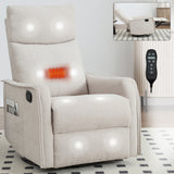 Heat Massage Recliner Chair, Manual Recline with Rocker and Swivel in Soft Fabric, 2 Side Pockets, Wood & Metal Frame, Beige