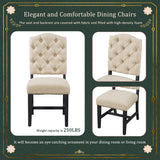 Set of 2 Retro Dining Chairs Upholstered Armless Chairs with Sturdy Wood Frame & Button Tufting