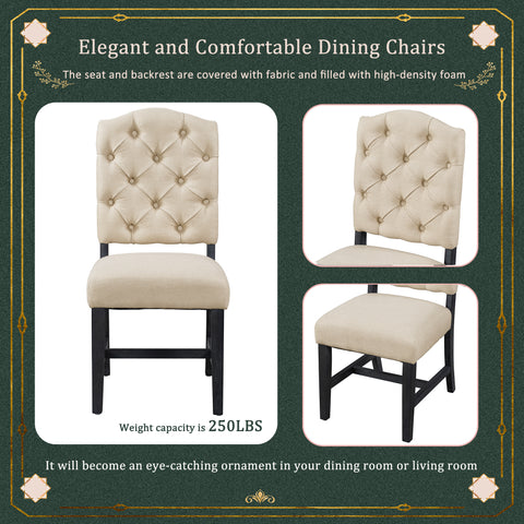 Set of 2 Retro Dining Chairs Upholstered Armless Chairs with Sturdy Wood Frame & Button Tufting