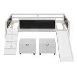 Twin Size Loft Bed Wood Bed with Two Storage Boxes, White