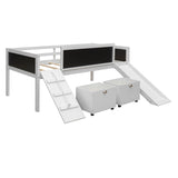 Twin Size Loft Bed Wood Bed with Two Storage Boxes, White