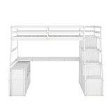 Twin Size Loft Bed with 7 Drawers, 2 Shelves and Desk, White