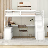 Twin Size Loft Bed with 7 Drawers, 2 Shelves and Desk, White