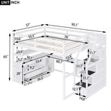 Full Size Loft Bed with Desk, Shelves, Two Built-in Drawers, and Stairs for Storage