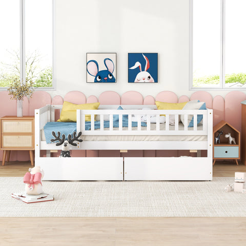 Twin Size Wood Daybed with Two Drawers, White