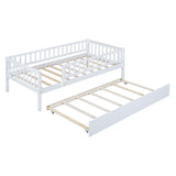 Twin Size Wood Daybed with Trundle and Fence Guardrails