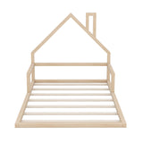 Full Size Wood Floor Bed with House-Shaped Headboard, Natural