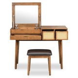 43"W Dressing Table Vanity Table Makeup Table Set with Cushioned Stool, Flip-top Mirror, 3 Drawers and Storage Compartment