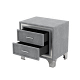 Mid Century Nightstand with 2 Drawers, Velvet Bedside Table with Metal Legs