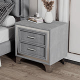 Mid Century Nightstand with 2 Drawers, Velvet Bedside Table with Metal Legs