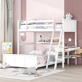 Twin Over Full Wood Bunk Bed with Desk and Ladder
