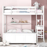 Twin Over Full Wood Bunk Bed with Desk and Ladder