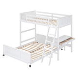 Twin Over Full Wood Bunk Bed with Desk and Ladder