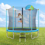 8 FT Trampoline for Kids with Safety Enclosure Net, Basketball Hoop and Ladder