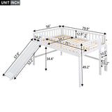 Full Size Low Loft Bed with Ladder and Slide, Wooden Bed Frame, No Box Spring Needed, White