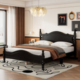 Queen Size Wood Platform Bed Frame, Retro Style Platform Bed, Black