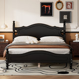 Queen Size Wood Platform Bed Frame, Retro Style Platform Bed, Black