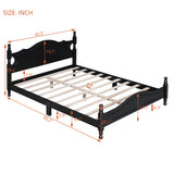 Queen Size Wood Platform Bed Frame, Retro Style Platform Bed, Black