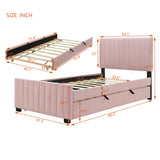 Twin Size Upholstered Platform Bed, Velvet Bed Frame with Twin Size Trundle for Kids/Teens/Adults