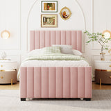 Twin Size Upholstered Platform Bed, Velvet Bed Frame with Twin Size Trundle for Kids/Teens/Adults