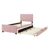 Twin Size Upholstered Platform Bed, Velvet Bed Frame with Twin Size Trundle for Kids/Teens/Adults