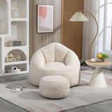 Microfiber Upholstered Bean Bag Sofa Chair with Petal Back, Memory Foam Lazy Sofa With Footstool, Beige