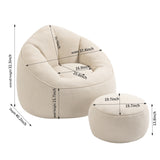 Microfiber Upholstered Bean Bag Sofa Chair with Petal Back, Memory Foam Lazy Sofa With Footstool, Beige