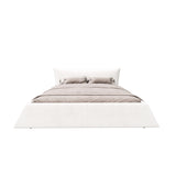 King Size Trapezoid Upholstered Platform Bed Frame with Velvet Headboard, Beige White