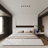 King Size Trapezoid Upholstered Platform Bed Frame with Velvet Headboard, Beige White
