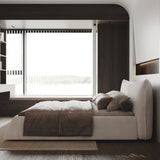 King Size Trapezoid Upholstered Platform Bed Frame with Velvet Headboard, Beige White