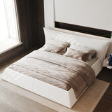 King Size Trapezoid Upholstered Platform Bed Frame with Velvet Headboard, Beige White