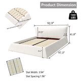 King Size Trapezoid Upholstered Platform Bed Frame with Velvet Headboard, Beige White