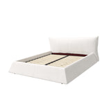 King Size Trapezoid Upholstered Platform Bed Frame with Velvet Headboard, Beige White