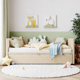 Twin Size Upholstered daybed with Pop Up Trundle, Beige