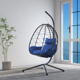 Patio Hanging Egg Chair Indoor&Outdoor Swing Chair Hanging Basket Chair Hammock Chair with Stand & Cushion