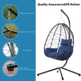 Patio Hanging Egg Chair Indoor&Outdoor Swing Chair Hanging Basket Chair Hammock Chair with Stand & Cushion