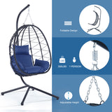 Patio Hanging Egg Chair Indoor&Outdoor Swing Chair Hanging Basket Chair Hammock Chair with Stand & Cushion
