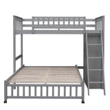 Twin over Full Bunk Bed with Bottom Bed with Wheels, 6 Storage Shelves & Adjustable Shelves, Gray